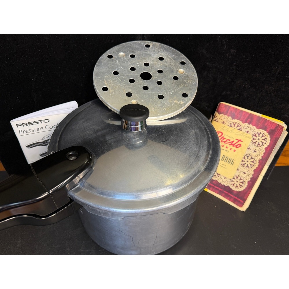 Presto Aluminum Pressure Cooker with Steamer Rack, Manual and Recipe Book, 409A